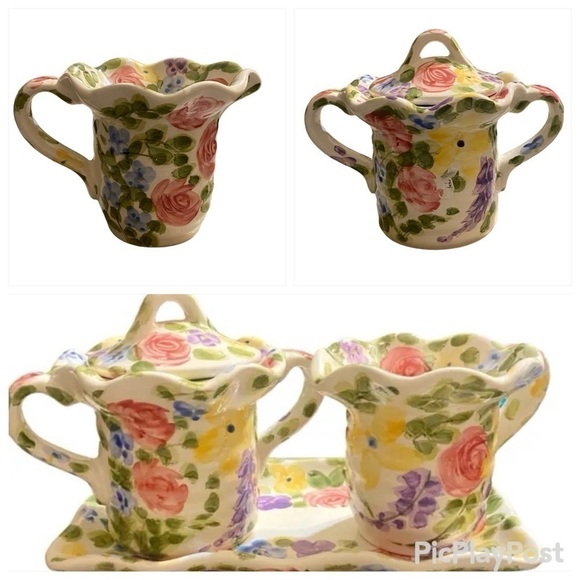 Jardine tabletops unlimited 3 piece hand painted ceramic sugar and cream… - Picture 11 of 11